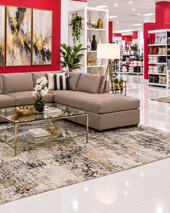 Sofá seccional y chaise longue en la tienda